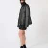 Oversized leather heavy jacket, black