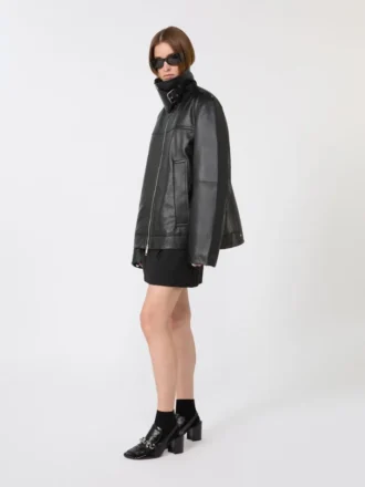 Oversized leather heavy jacket, black