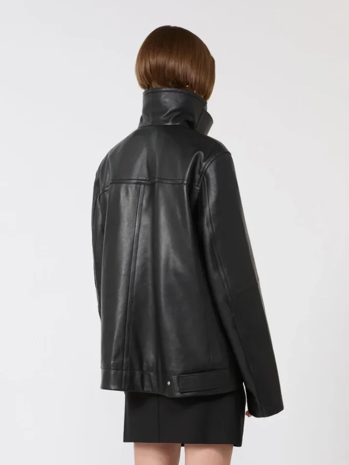Oversized leather heavy jacket, black