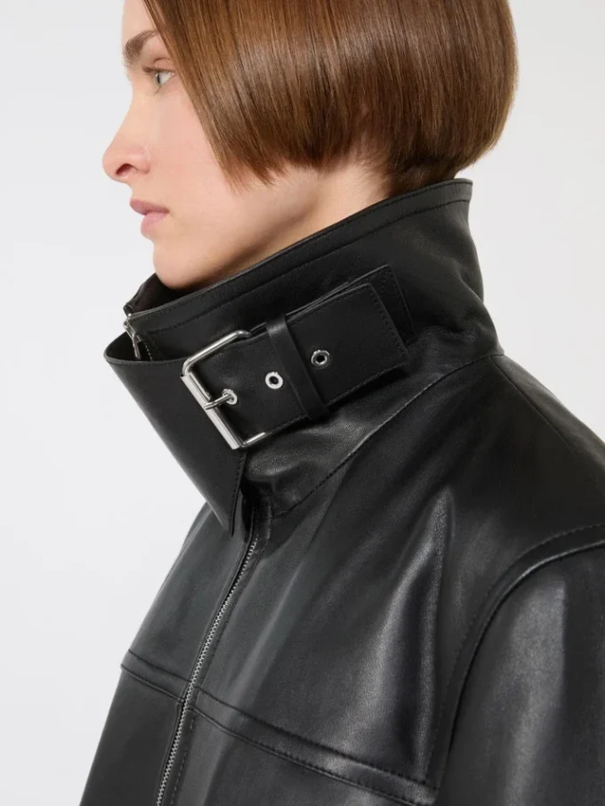 Oversized leather heavy jacket, black