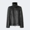 Oversized leather heavy jacket, black