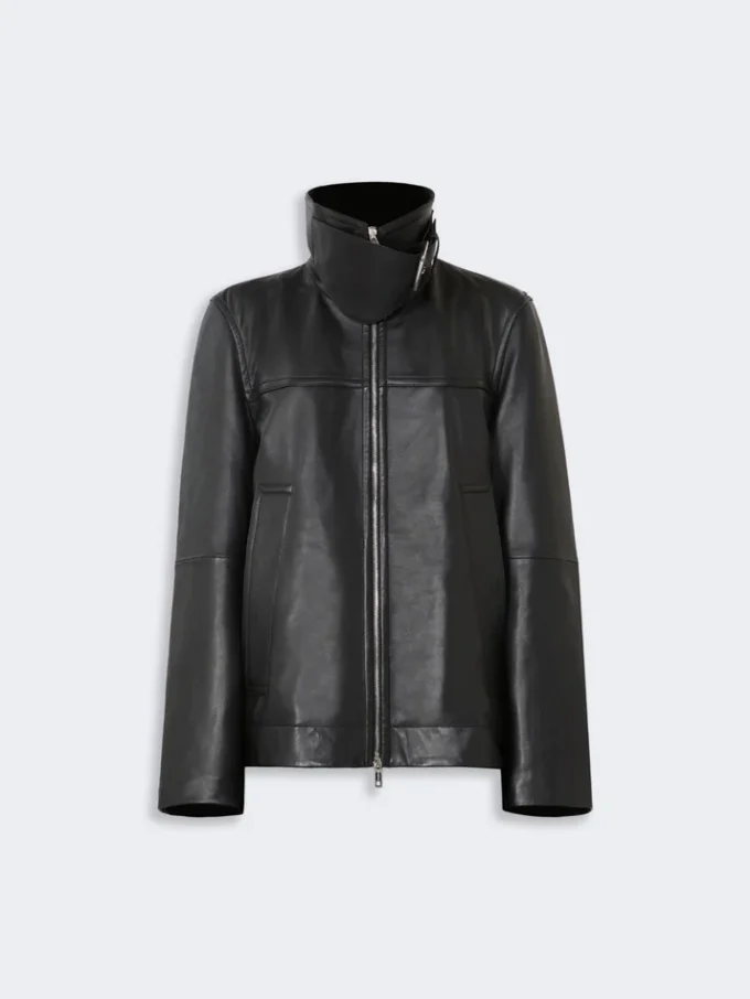 Oversized leather heavy jacket, black