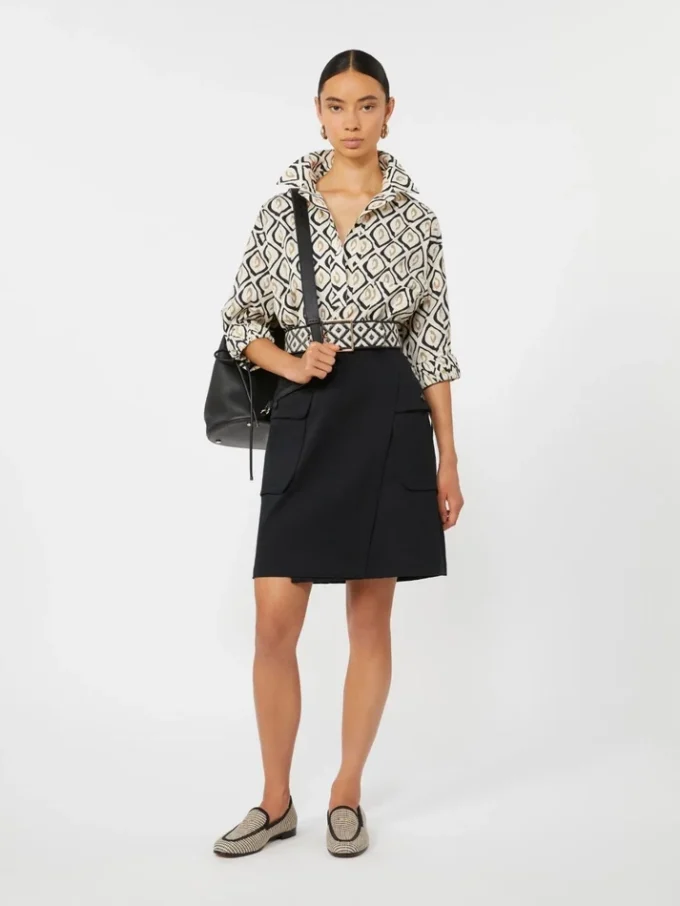 Oversized printed poplin shirt, beige Oversized printed poplin shirt, beige