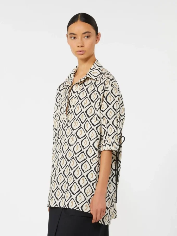 Oversized printed poplin shirt, beige Oversized printed poplin shirt, beige