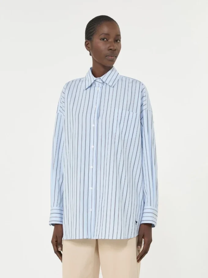 Oversized striped cotton shirt, light blue Oversized striped cotton shirt, light blue
