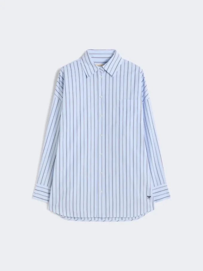 Oversized striped cotton shirt, light blue Oversized striped cotton shirt, light blue