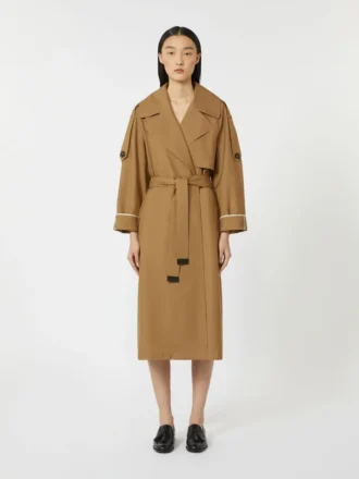 Oversized water-repellent twill trench coat, brown