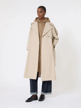 Oversized water-repellent twill trench coat, sand