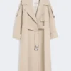 Oversized water-repellent twill trench coat, sand