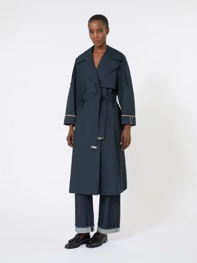 Oversized water-repellent twill trench coat, ultramarine