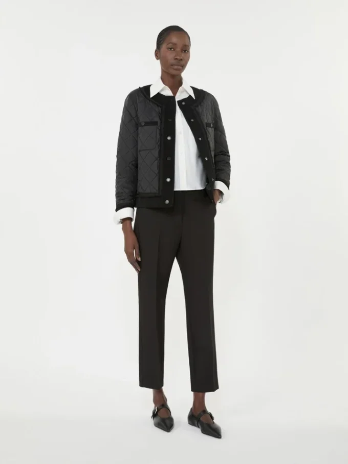Padded cropped jacket in water-repellent canvas, black