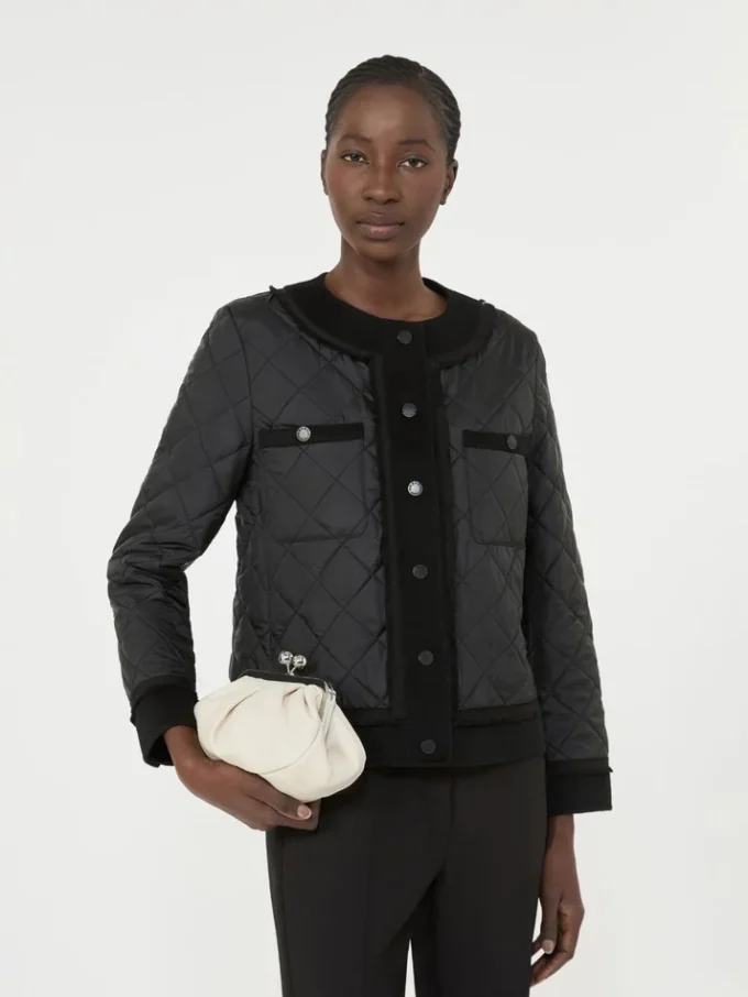 Padded cropped jacket in water-repellent canvas, black
