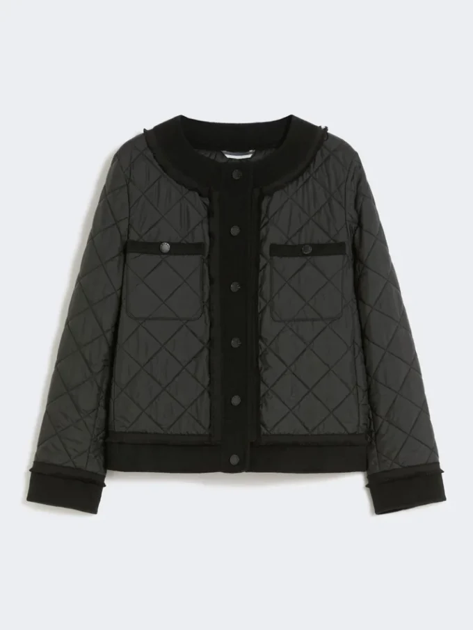 Padded cropped jacket in water-repellent canvas, black