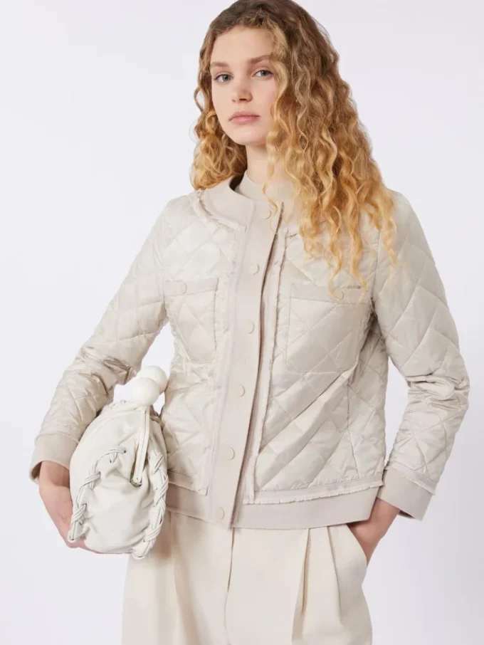 Padded cropped jacket in water-repellent canvas, sand