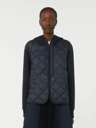 Padded, hooded jacket in water-repellent canvas and jersey, navy