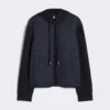 Padded, hooded jacket in water-repellent canvas and jersey, navy
