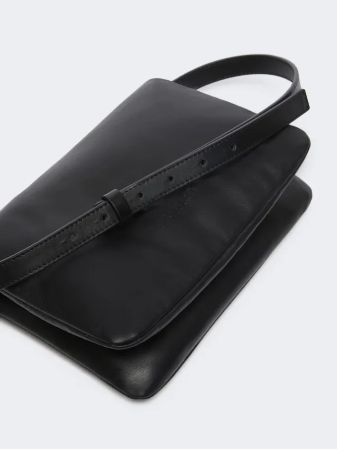 Padded nappa-leather mini soffy bag, black