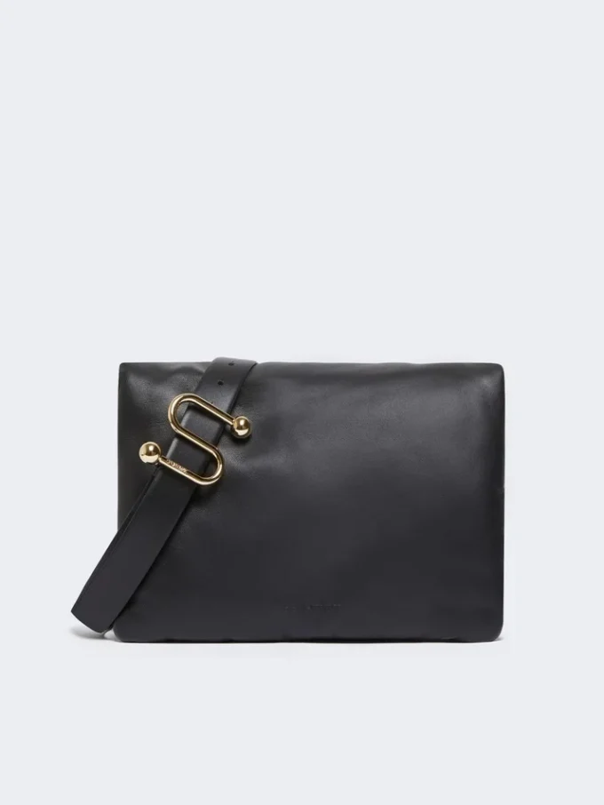 Padded nappa-leather soffy bag, black