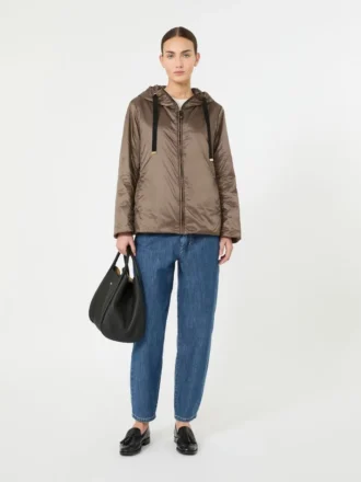 Padded water-repellent canvas hooded jacket, hazelnut brown