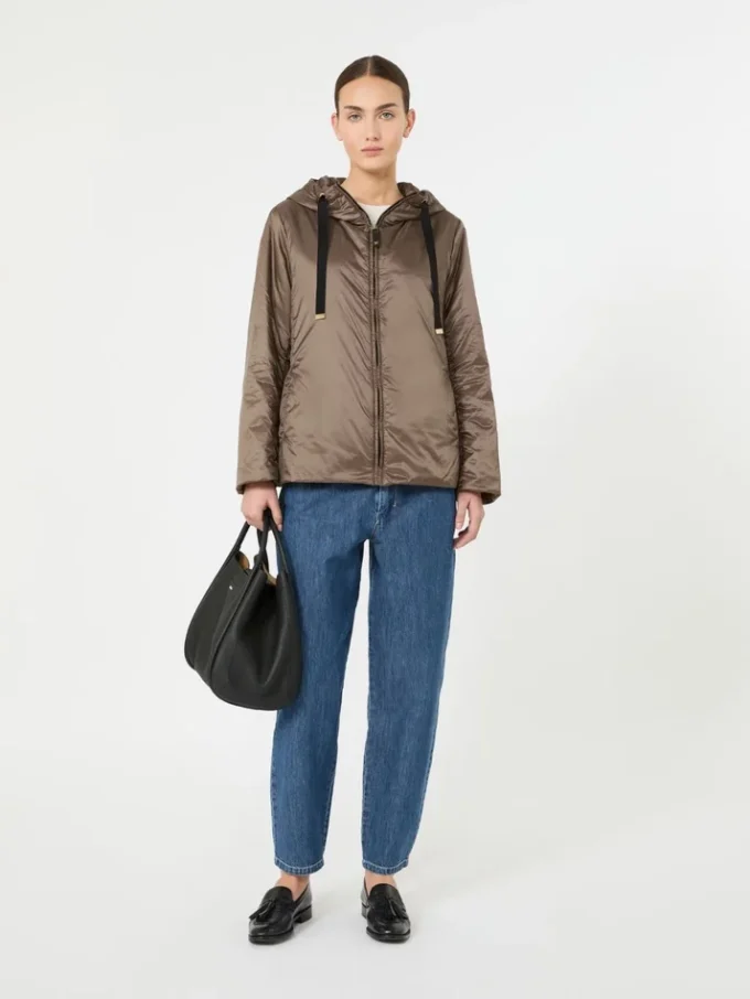 Padded water-repellent canvas hooded jacket, hazelnut brown