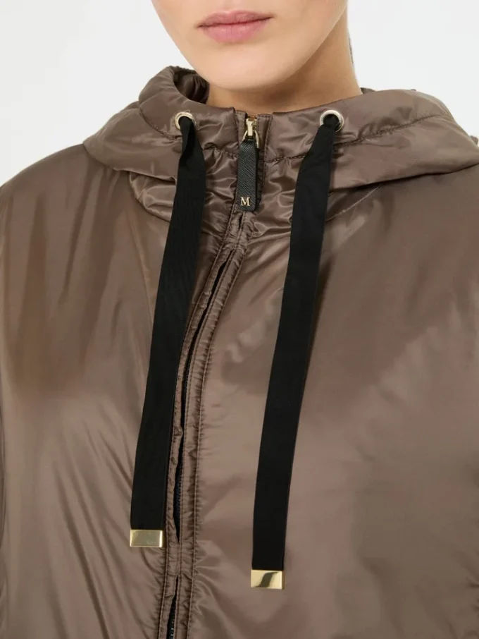 Padded water-repellent canvas hooded jacket, hazelnut brown