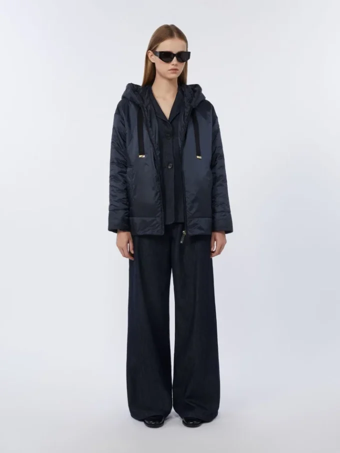 Padded water-repellent canvas hooded jacket, midnightblue