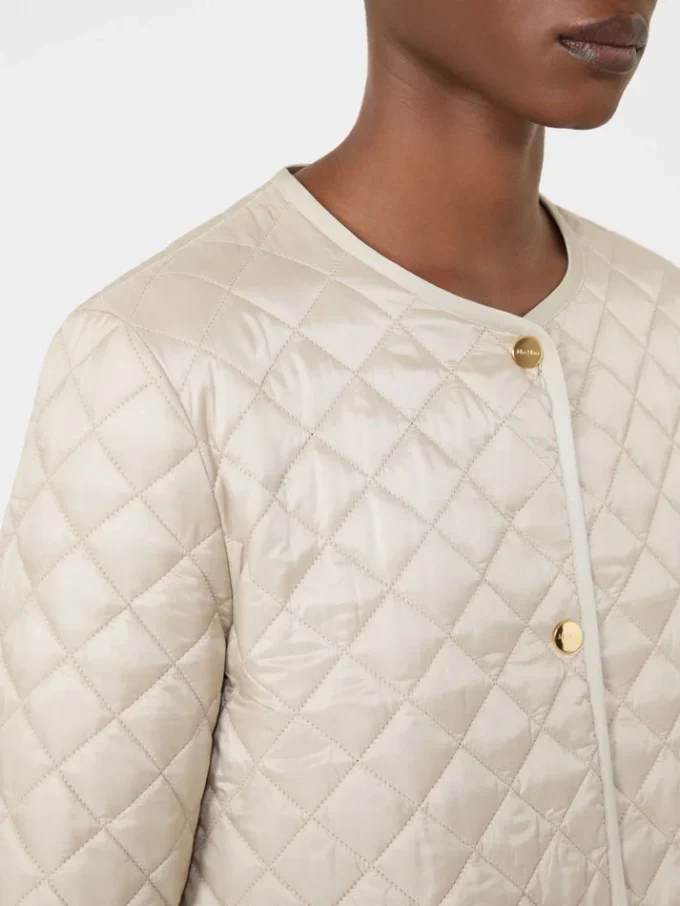 Padded water-repellent canvas round-neck jacket, natural