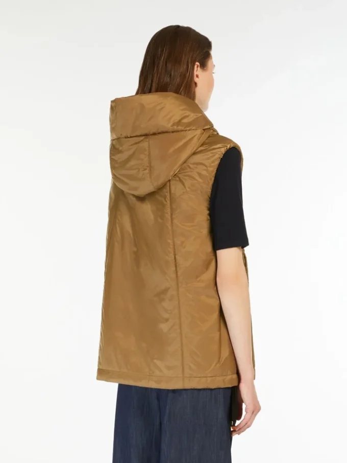 Padded water-repellent hooded gilet, caramel