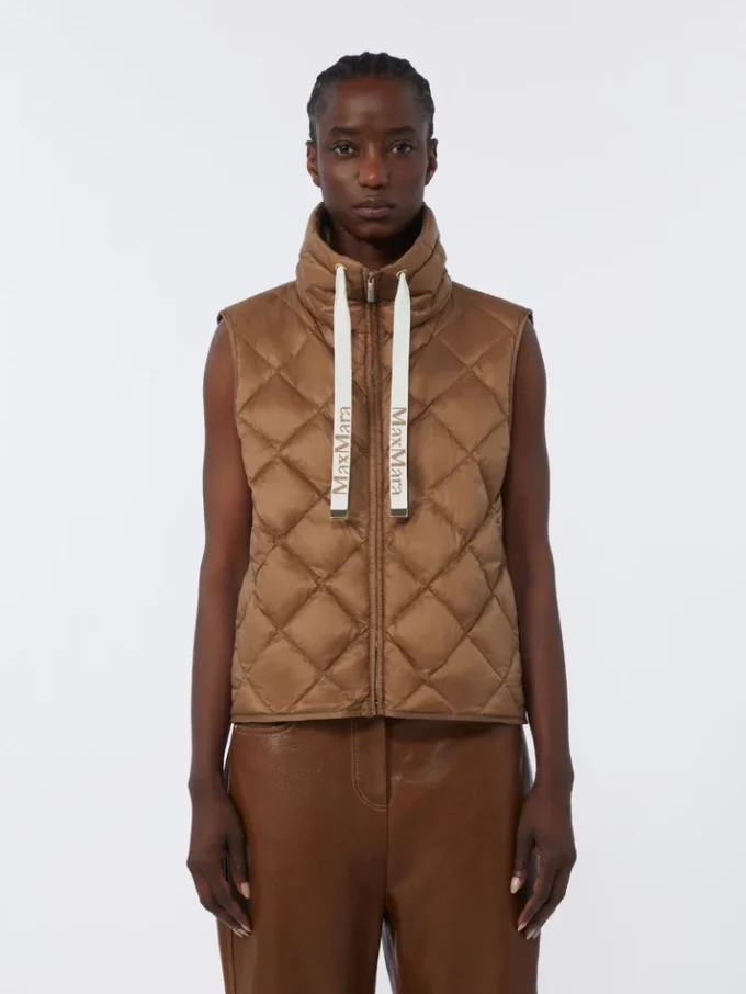 Padded water-repellent nylon canvas gilet, caramel