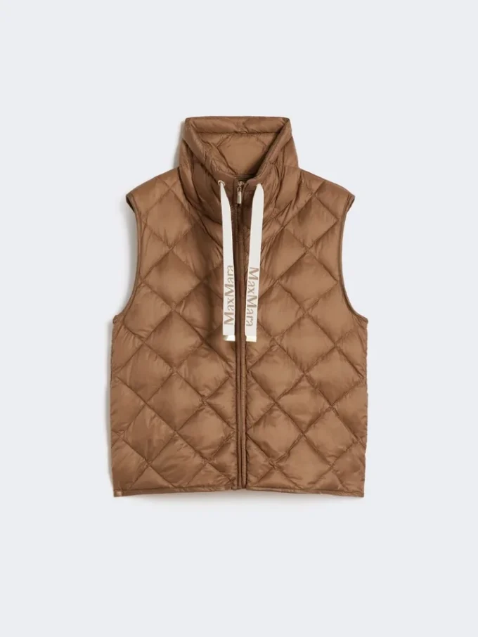 Padded water-repellent nylon canvas gilet, caramel