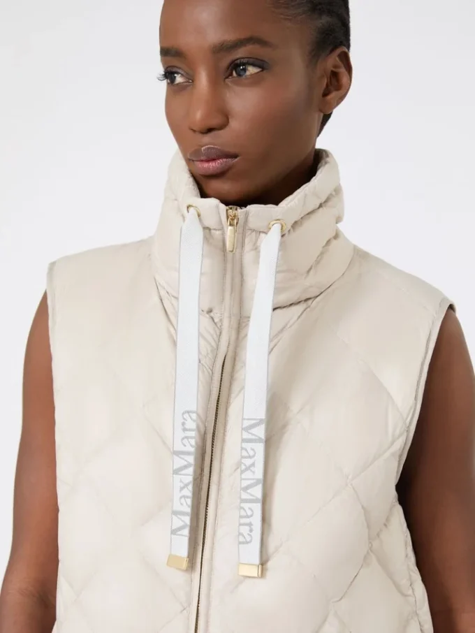 Padded water-repellent nylon canvas gilet, sand