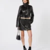 Patent leather cropped jacket with alligator print, black