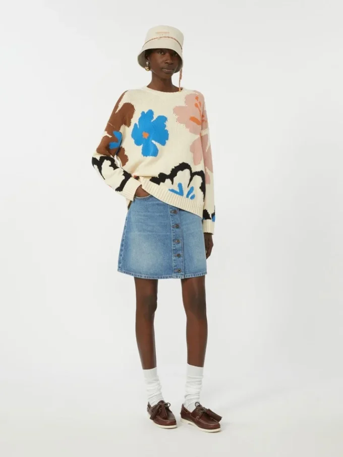 Patterned cotton crew-neck, multicolour