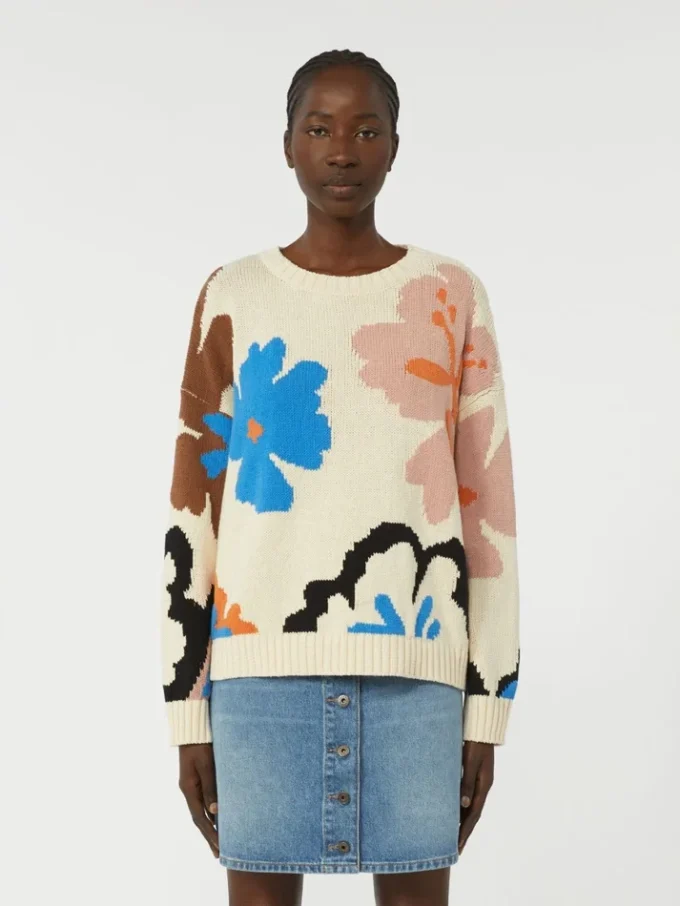 Patterned cotton crew-neck, multicolour