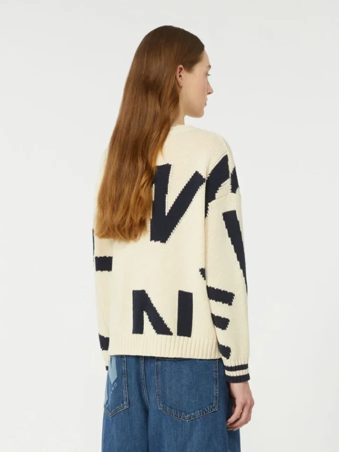 Patterned cotton crew-neck, navy