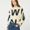 Patterned cotton crew-neck, navy