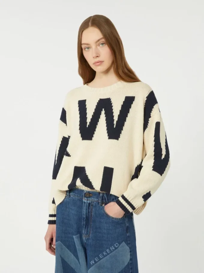 Patterned cotton crew-neck, navy