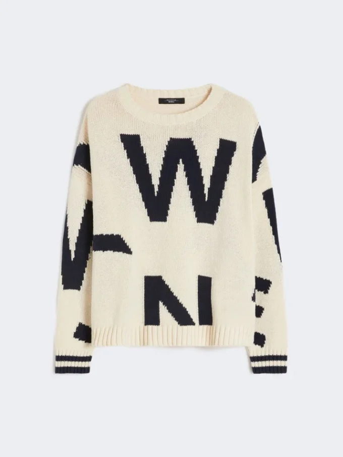 Patterned cotton crew-neck, navy