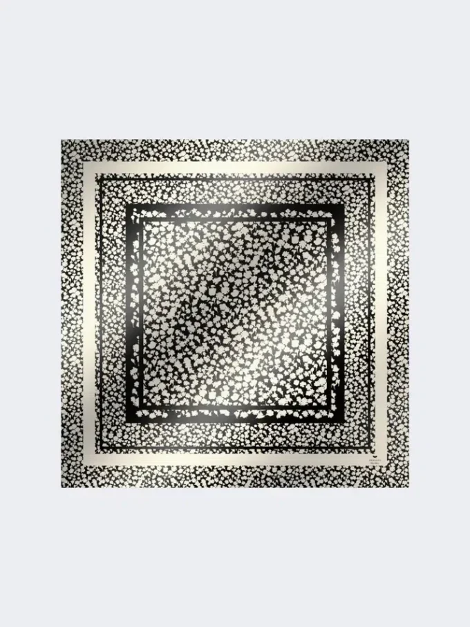 Patterned silk twill foulard, black