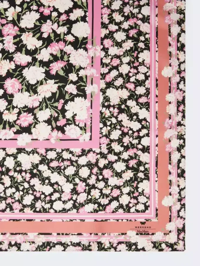Patterned silk twill foulard, pink
