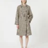 Patterned water-repellent twill trench coat, coffee