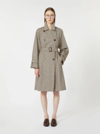 Patterned water-repellent twill trench coat, coffee