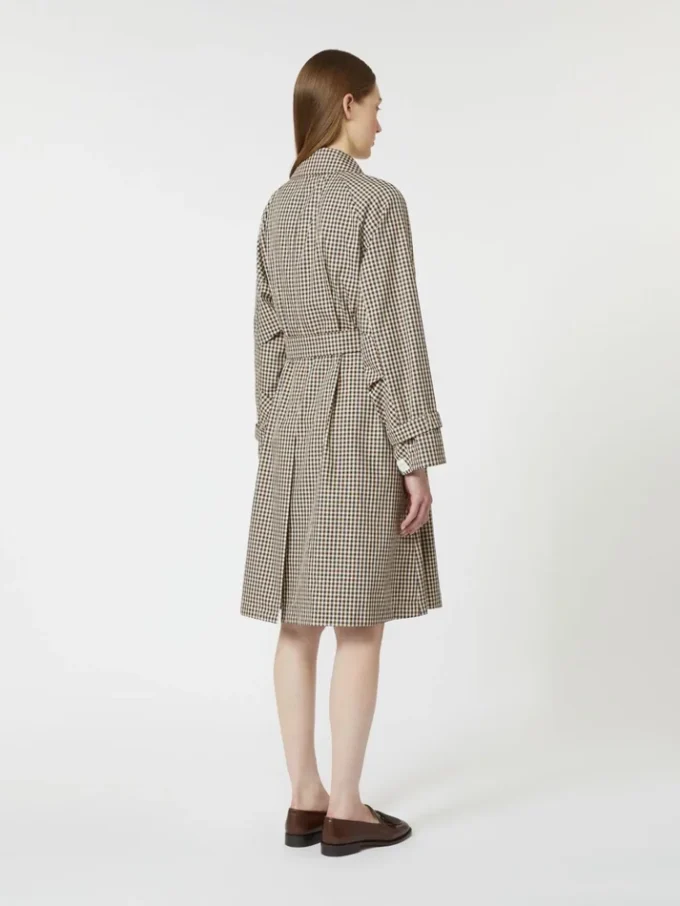 Patterned water-repellent twill trench coat, coffee