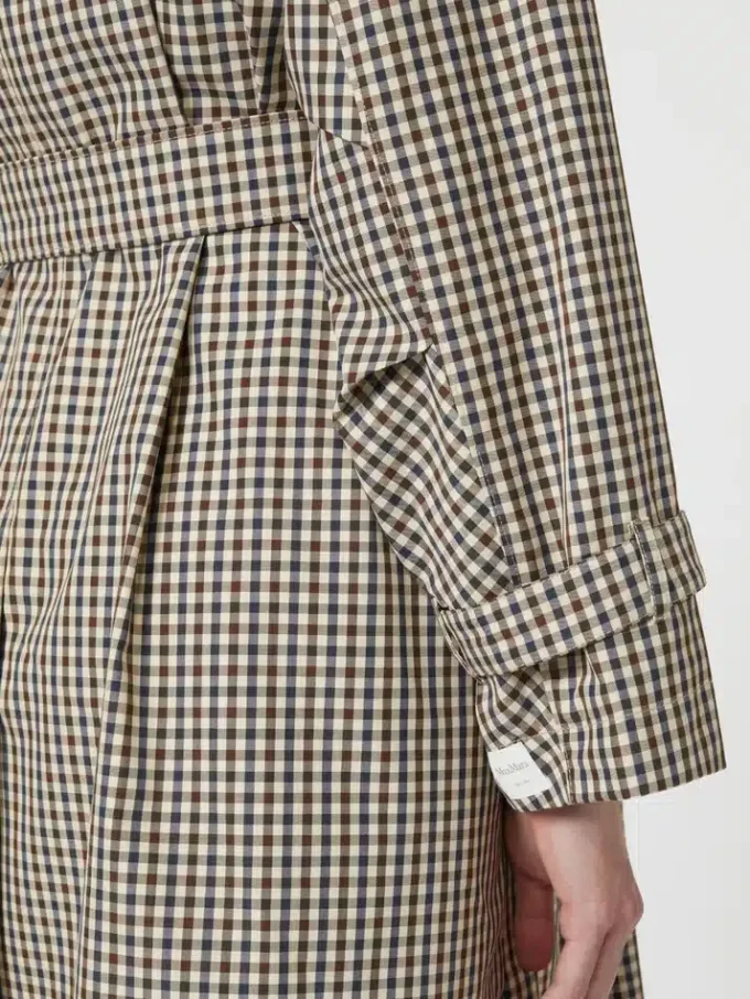 Patterned water-repellent twill trench coat, coffee