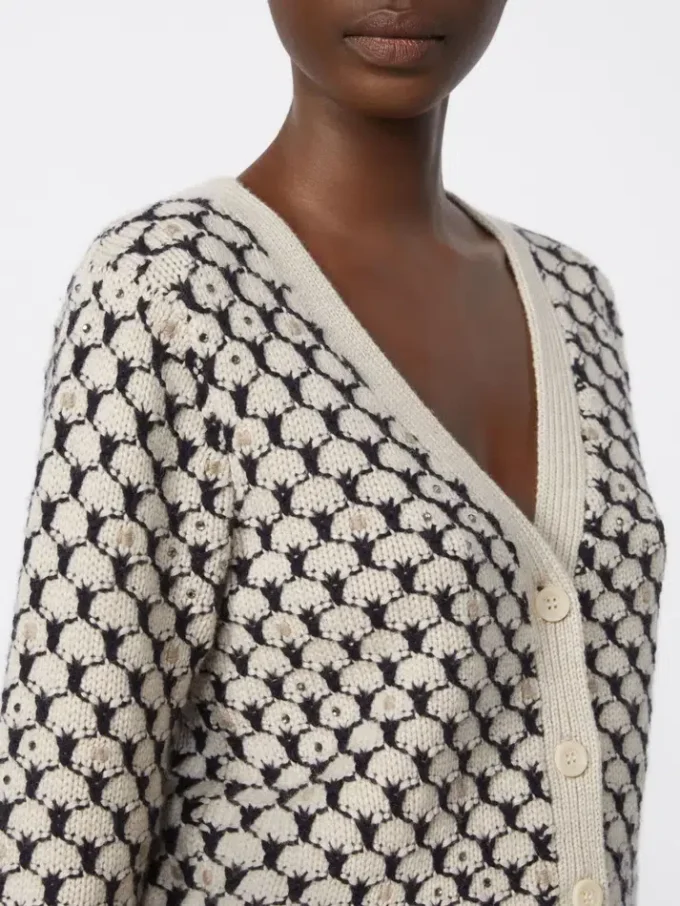 Patterned wool and cashmere cardigan, beige
