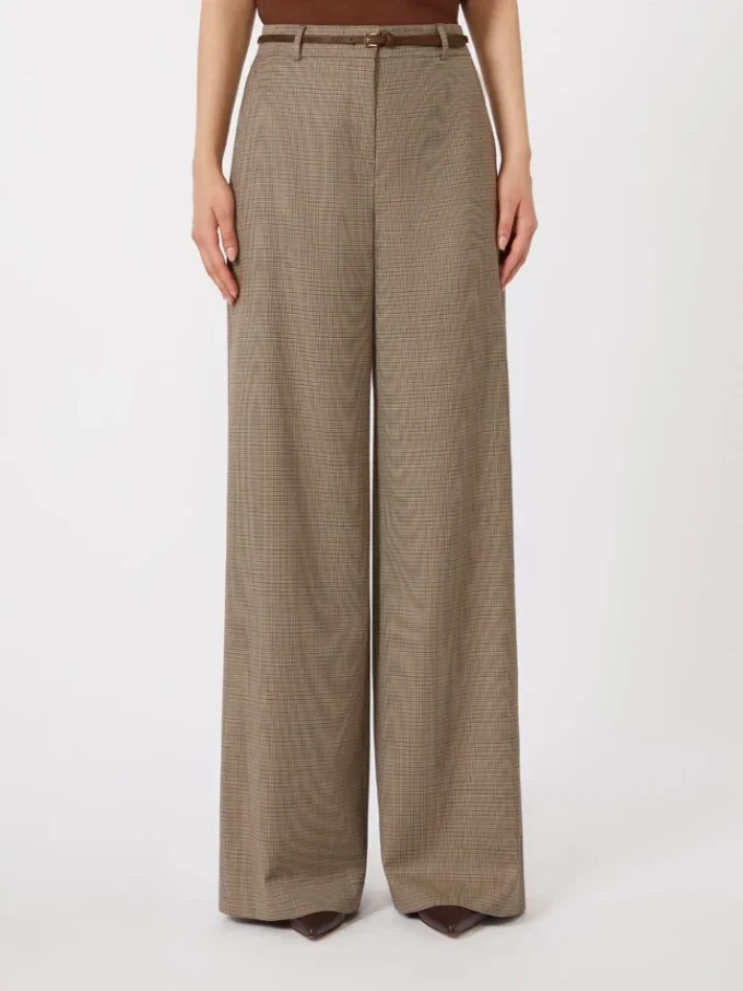 Patterned wool wide-leg trousers, caramel