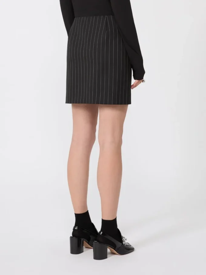 Pinstripe gabardine mini skirt, black