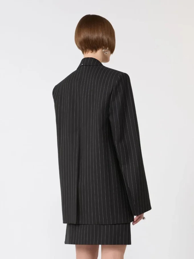 Pinstripe gabardine tailored blazer, black