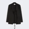 Pinstripe gabardine tailored blazer, black