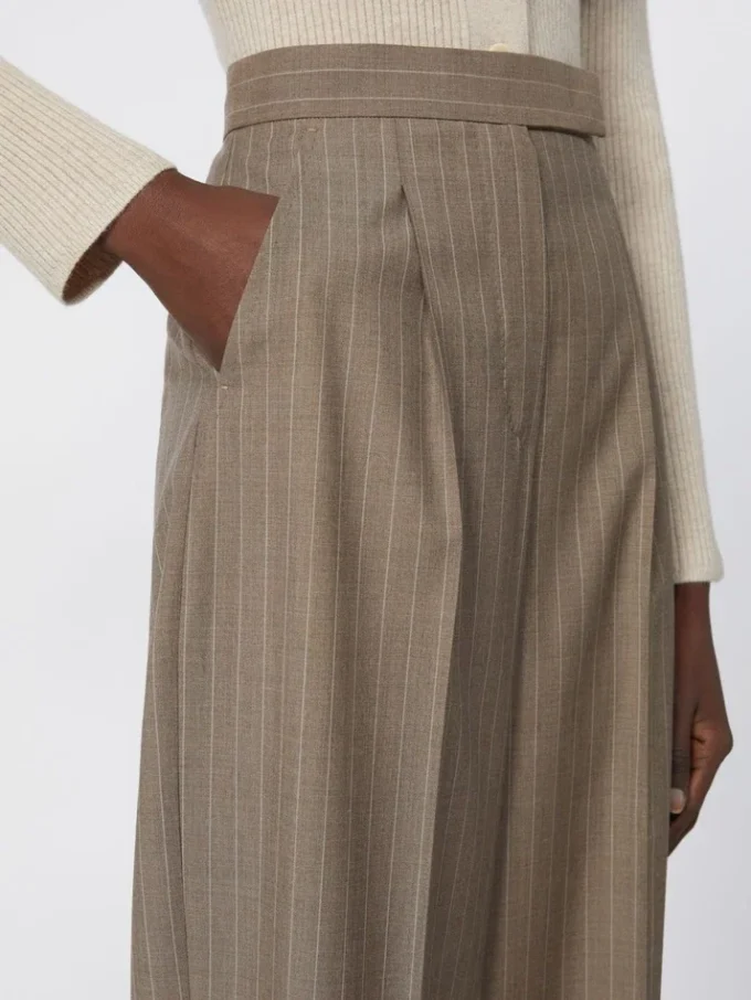 Pinstripe wool trousers, hazelnut brown